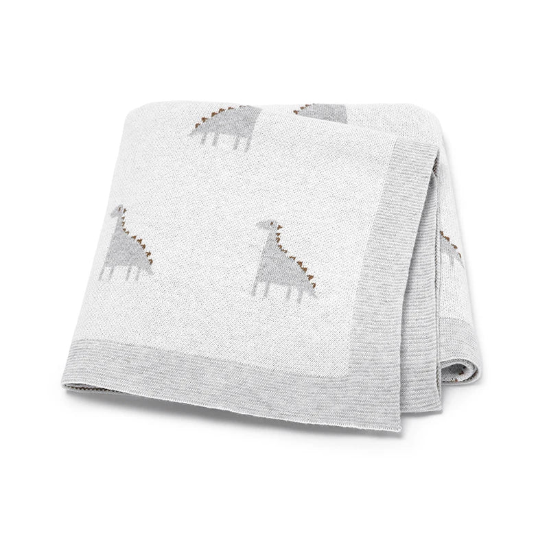 PlaidPals Baby Swaddle – Cute Dinosaur Cotton Knit Quilt