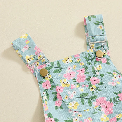 Baby Girl Sleeveless Floral Print Jumpsuit Shortalls Kids Rompers with Pockets