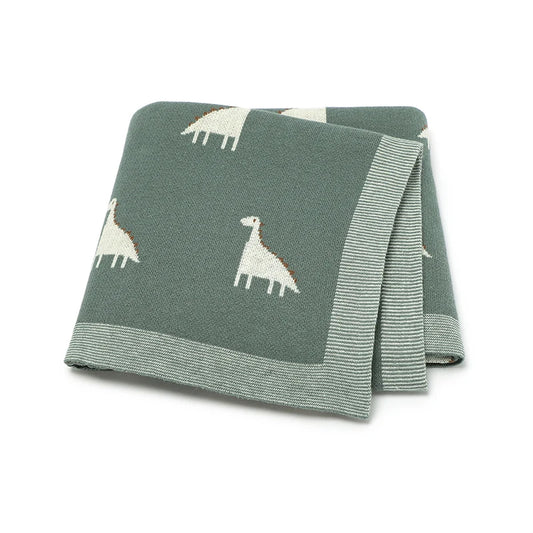 PlaidPals Baby Swaddle – Cute Dinosaur Cotton Knit Quilt