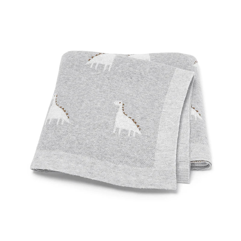 PlaidPals Baby Swaddle – Cute Dinosaur Cotton Knit Quilt