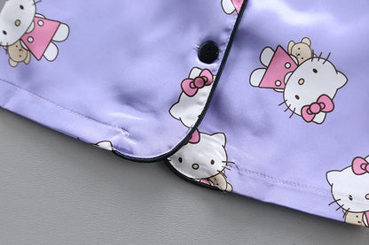 Summer Baby Boys Girls Cartoon Hello Kitty Lapel Comfortable Home Sleepwear