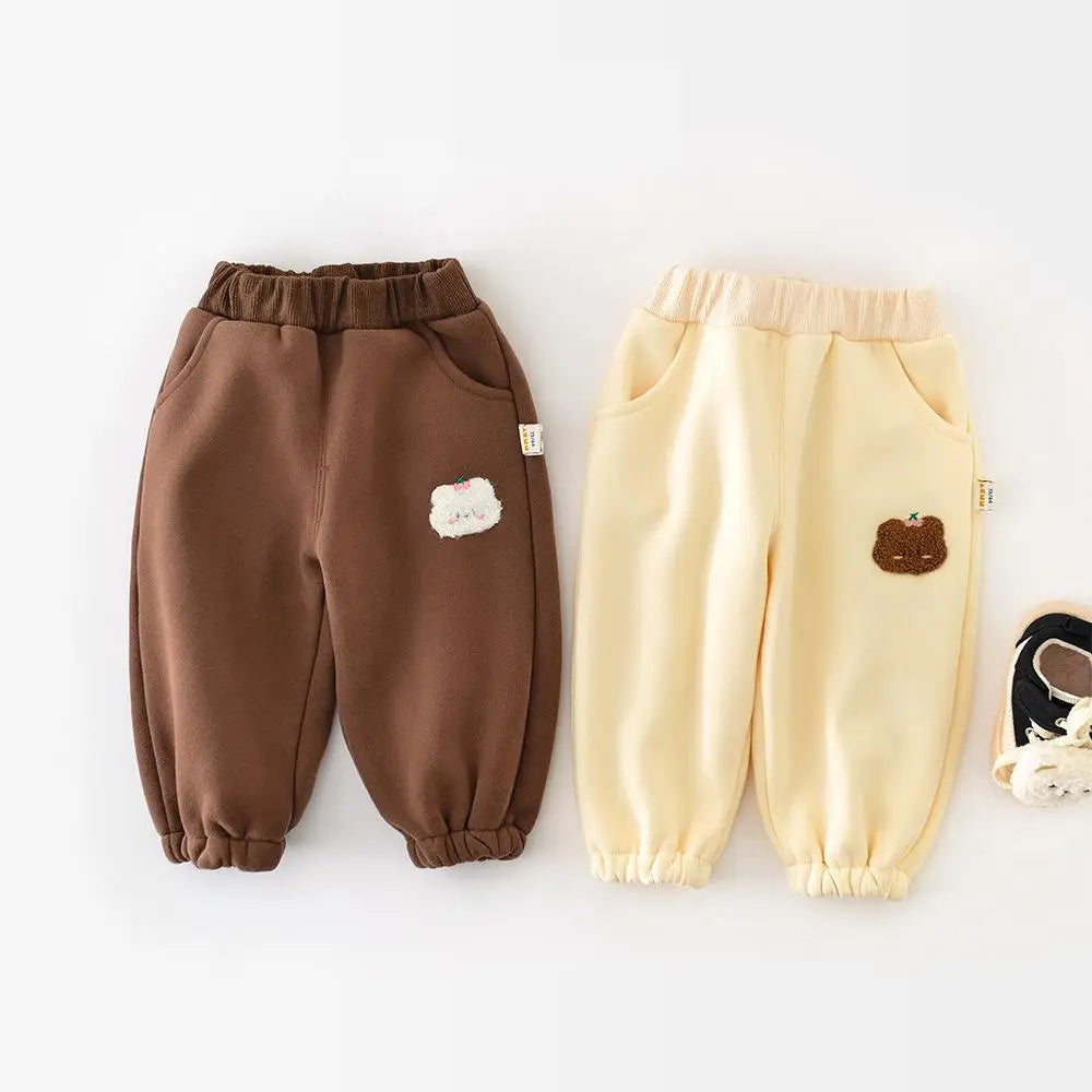 New Baby Fleece Warm Trousers Infant Girls Cute Cartoon Sweat Pants