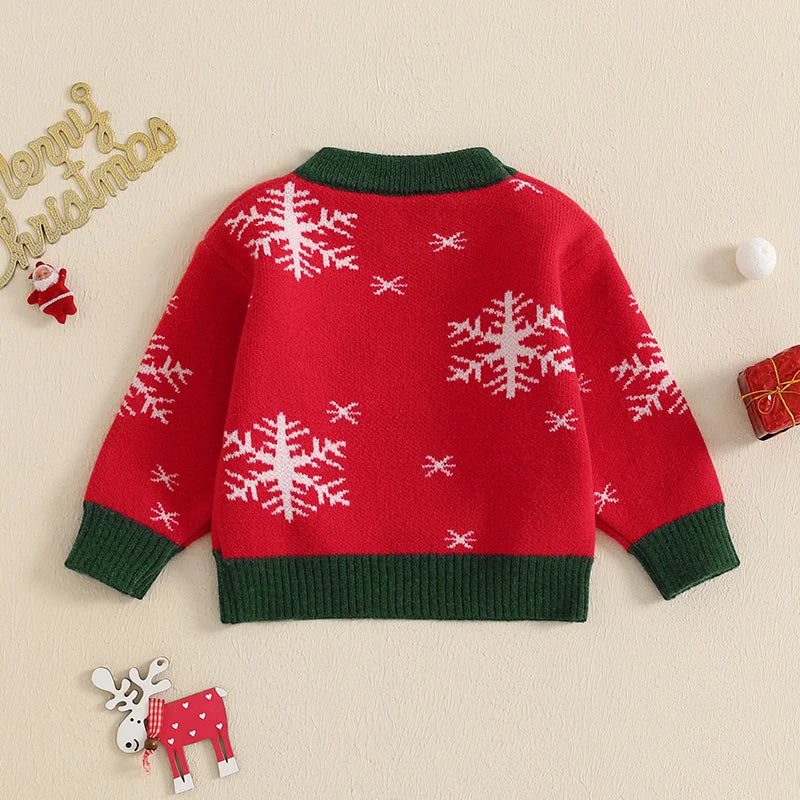 Girls Boys Christmas Reindeer Embroidery Pullover Autumn Winter Knitwear Tops