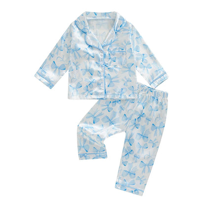 Toddler Girls Satin Pajama Set, Bow Print Tops Elastic Waist Pants