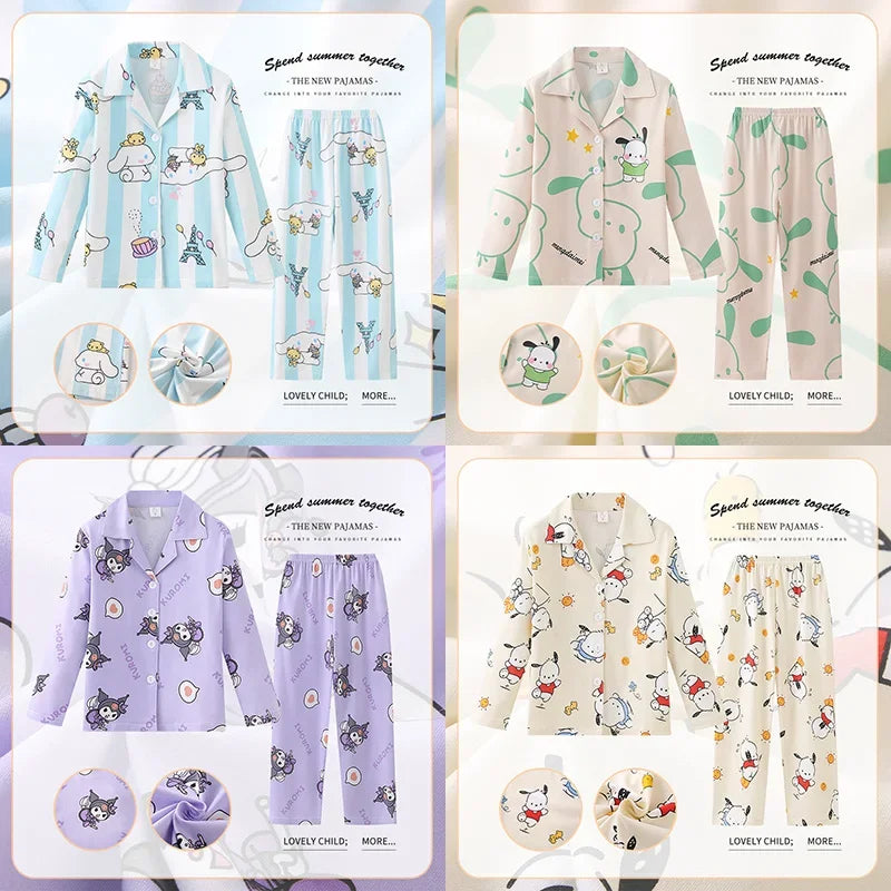 Children Pajama Sets Anime Boy Girl Milk Silk Sleepwear Spring Kids Long-sleeved Pants