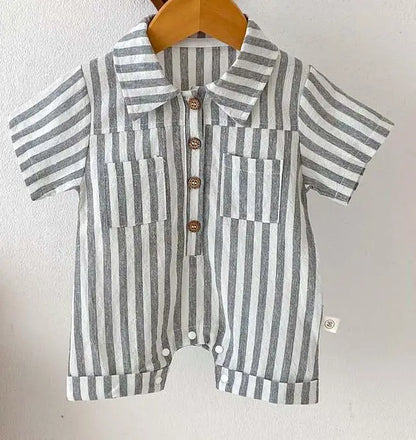 Baby Striped Polo Collar Short Sleeve Romper/Jumpsuit Cotton One-piece