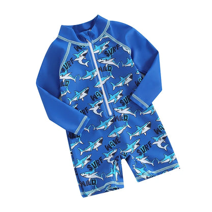 Baby Boy Swimsuit Shark Rashguard Swimsuit Long Sleeve Zipper Swimwear Suit