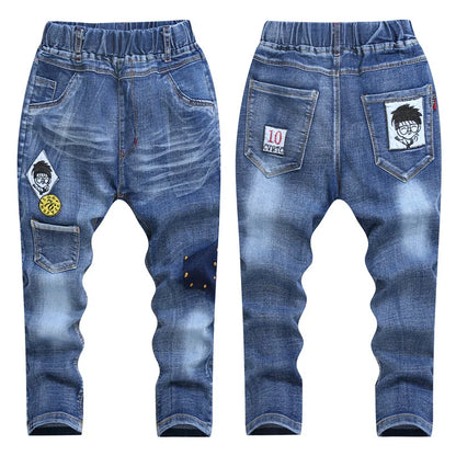 Boys Jeans Slim Fit Style  Cartoon Pattern Long Casual Trousers