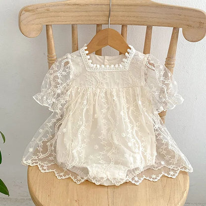 Baby Girls Jumpsuit Flying Sleeve Cotton Flower Embroidery Toddler Baby Girl Bodysuits