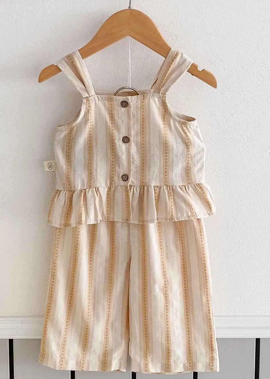 New Girl Children Striped Suspenders Shirt + Wide Leg Pants 2pcs