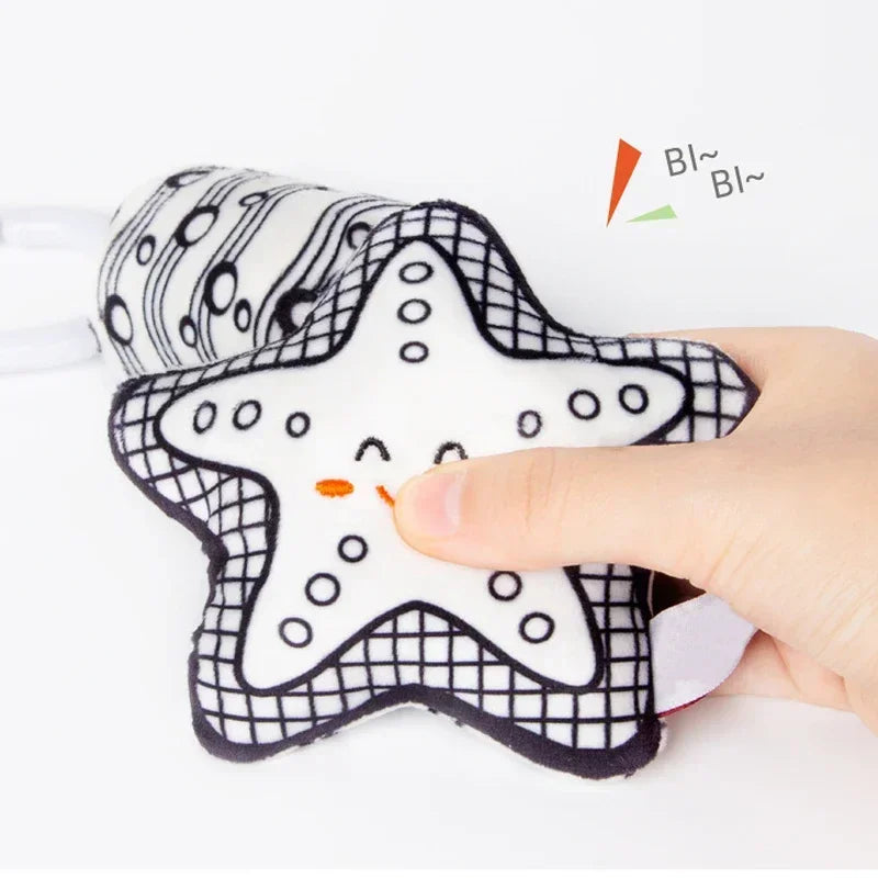 Newborn Black White Visual Grab Ability Training Toys Stroller Bed Hanging Bell Plush Doll