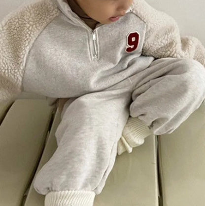 Baby Warm Clothes Set Children Boy Fleece Sweatshirt + Pants 2pcs Suit