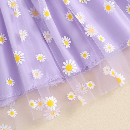 Girls Tulle Dress Daisy Floral Sleeveless Sling Dress