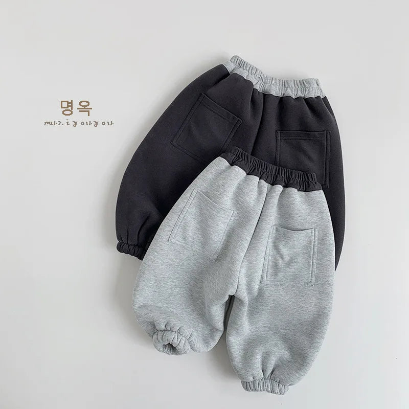 New Sweat Pants Boys Warm Pants Plus Velvet Thick Girls Versatile Trousers