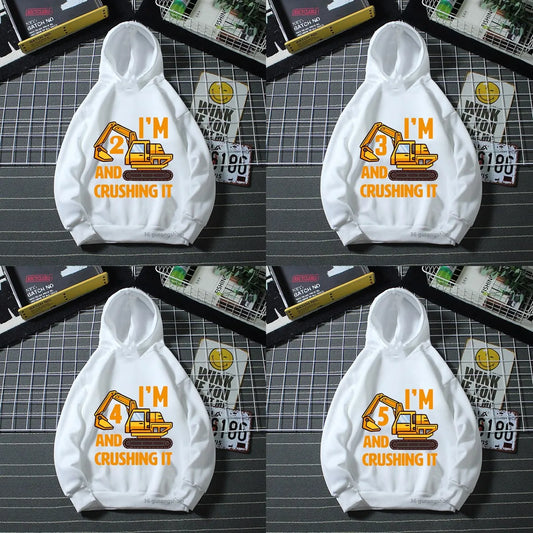 Boys Hoodies Interesting Excavator Graphic Print Birthday Gift Costume