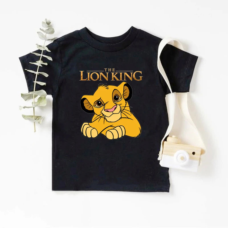 Cute Disney The Lion King Kids T-shirts Summer Black Short Sleeve Boys Tee Shirt