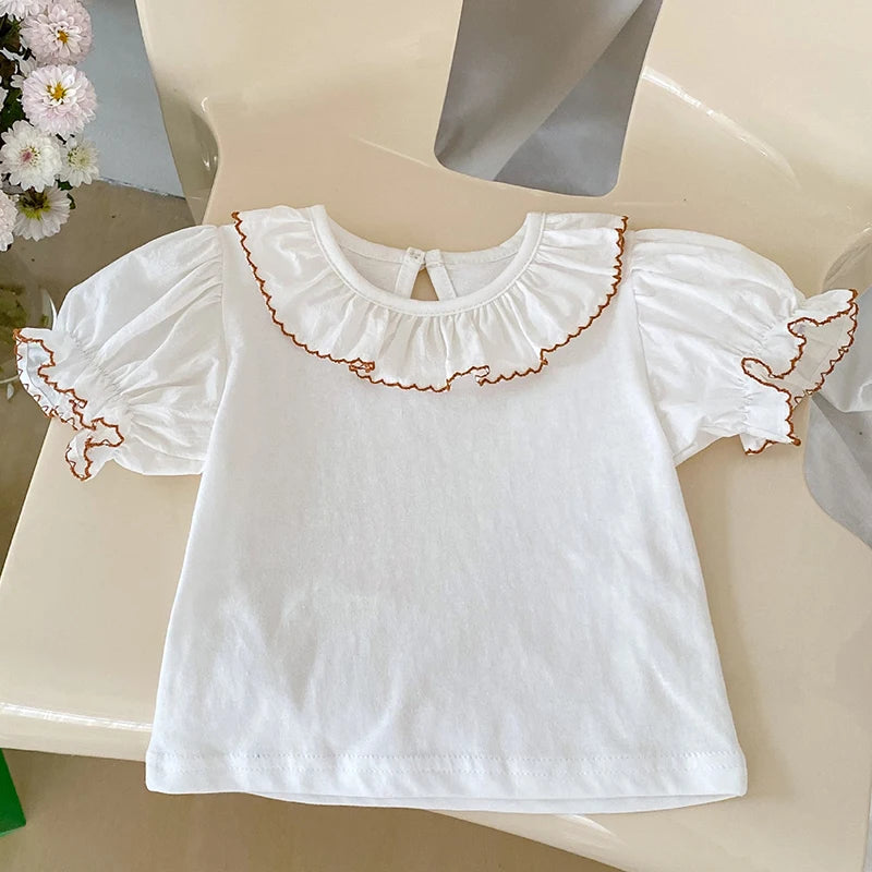 Baby Girls Short Sleeve Pure Color T-shirt +Printing Shorts Suit Sweet