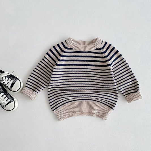 Girl Knitting Striped Long Sleeve Sweaters Cotton Boy Baby Knitted Shirt Tops