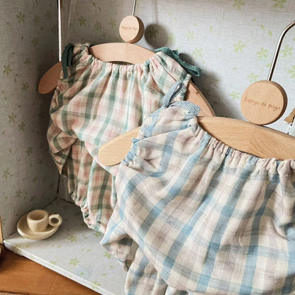 Summer Baby Clothes Set Plaid  Tee and Bloomer Girls Clothing Set