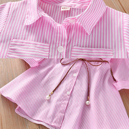 Girls Casual Dresses Korean Striped Shirt Style Influence Stylish and Comfortable Dress