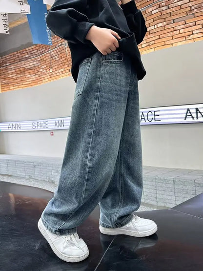 High Quality Jeans For Boys Trendy Brand Soft And Loose Straight Leg Wide Leg Pants