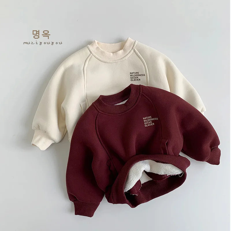 Boys Girls Plus Velvet Thick Warm Pullover Cotton Kids Casual Clothes