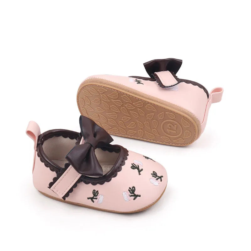 Baby Girls Mary Jane Flats Casual Shoes Cute Floral Embroidery Dress Shoes