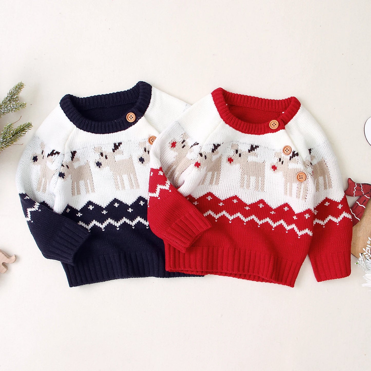 Girl Boy Christmas Sweaters Warm Cute Baby Knit Elk Printed Sweaters Tops