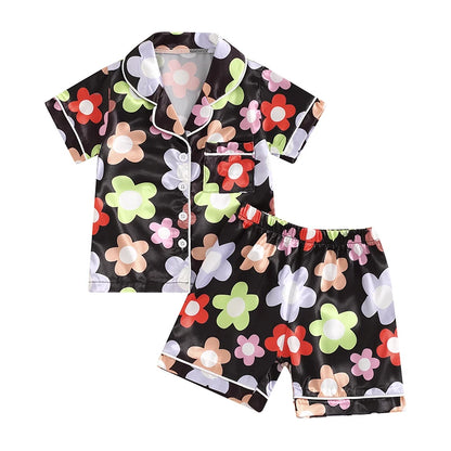 Little Girls Floral Print Pajama Set Single Breasted Tops Elastic Waistband Shorts Outfits