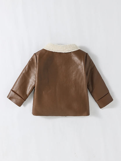 Baby Boys Long Sleeve Leather Jacket For Cool Fashion