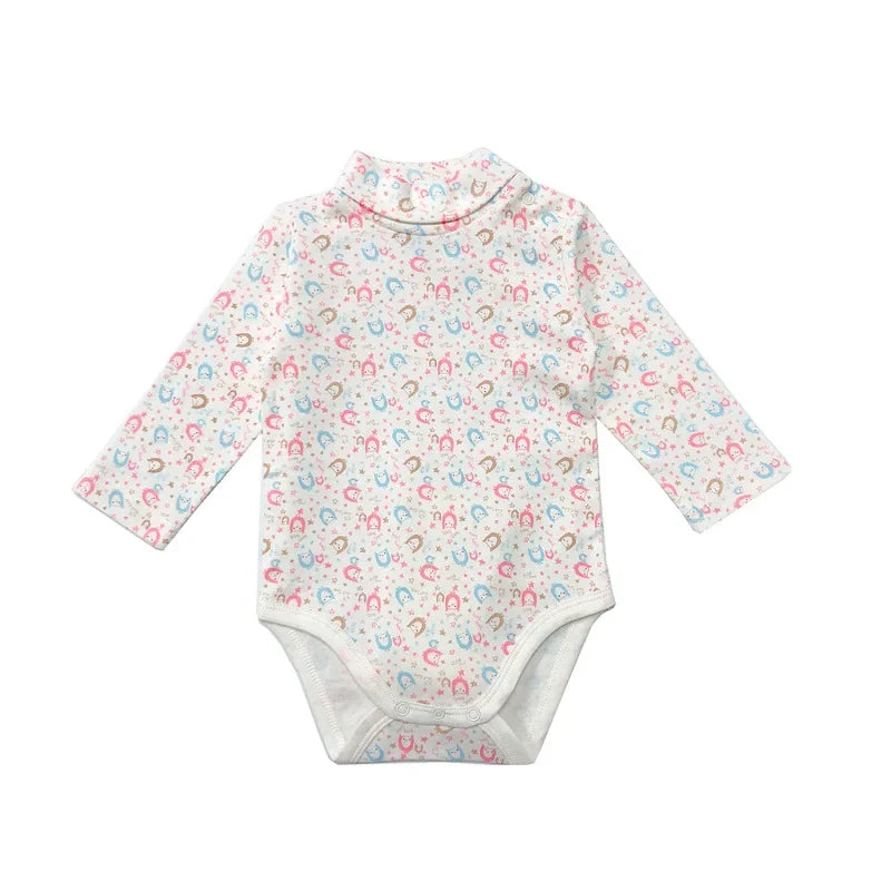 Newborn Baby Girls Long-Sleeve Cotton High-Necked Bodysuit Playsuit