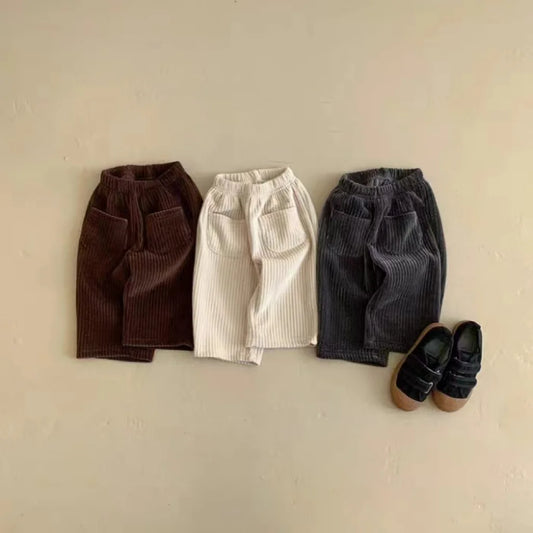 Autumn Winter Kid Boy Solid Ribbed Loose Wide Leg Pants Girl Baby Pants