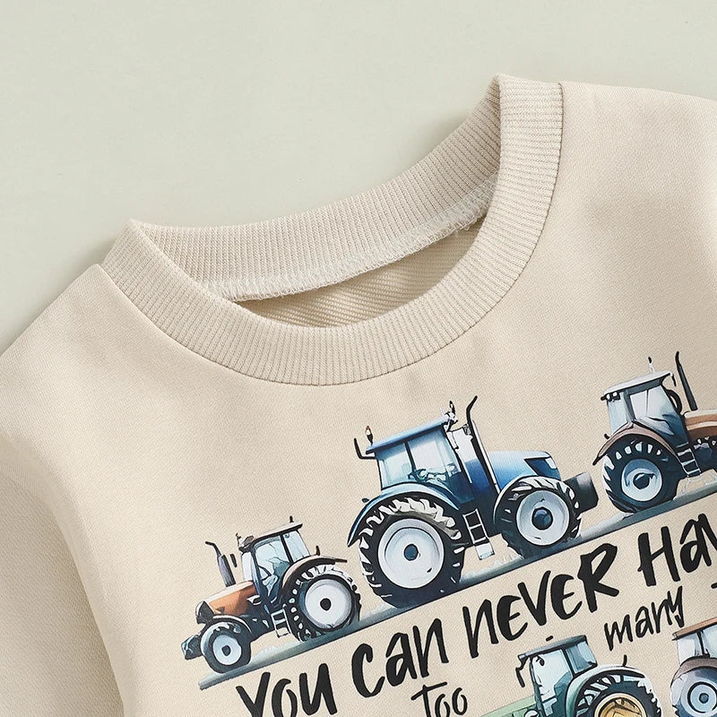 Baby Boy Track Suit Tractor Letter Print Sweatshirt and Elastic Pants 2 Piece