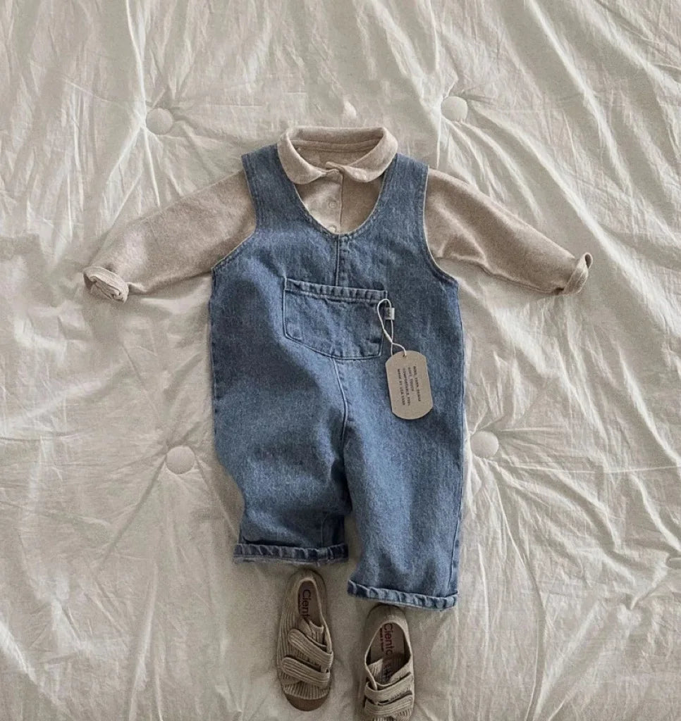 Boy Girl Baby Loose Casual Overalls Newborn Solid Susupenders Jeans