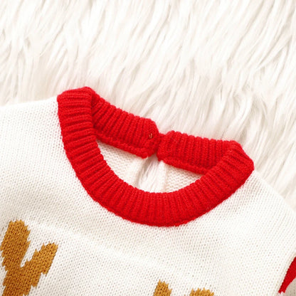 Baby Christmas Romper Elk Pattern Stripe Full Length Jumpsuit