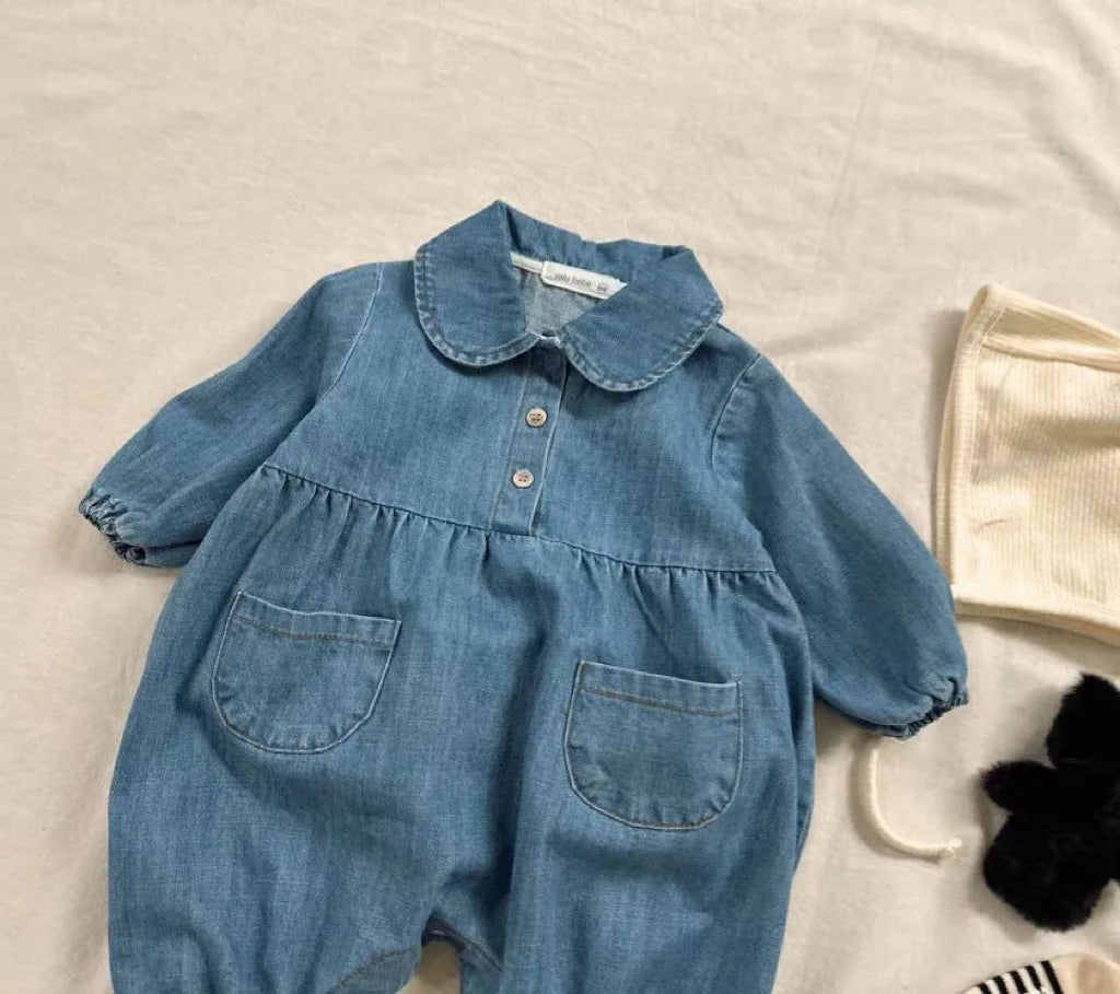 Baby Boy Romper Newborn Toddler Girl Cute Lapel Denim Jumpsuit