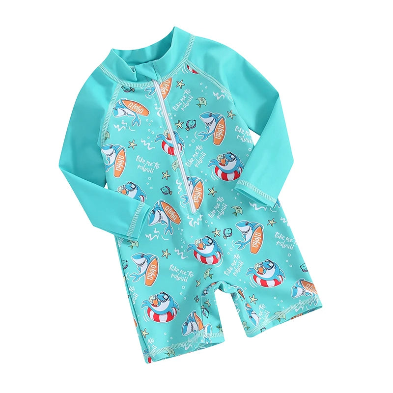 Baby Boy Swimsuit Shark Rashguard Swimsuit Long Sleeve Zipper Swimwear Suit