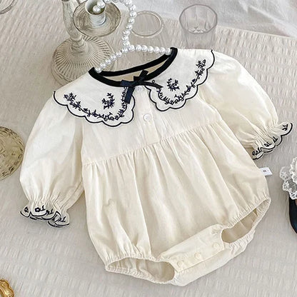 Infant Baby Girls Jumpsuit Long Sleeved Cotton Mesh Splicing Toddler Romper