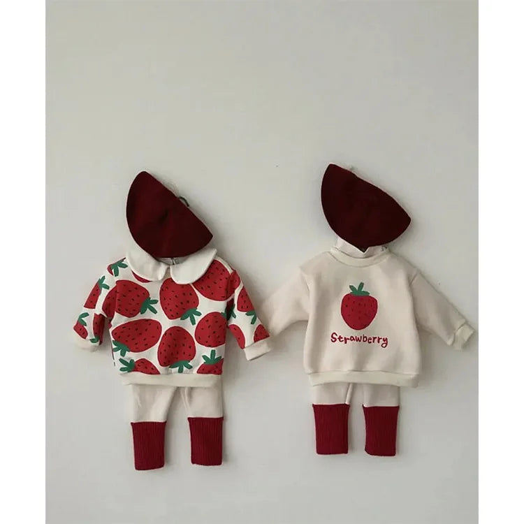 Boy girl Children Strawberries Long Sleeve Sweatshirt Cotton Print Thick Warm Tops