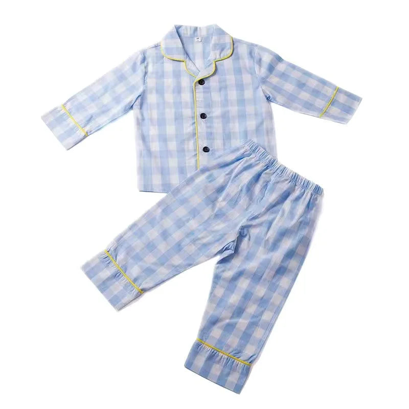 Baby Girl Boy Cotton Plaid Pajamas Clothes Set Shirt+Pant 2PCS