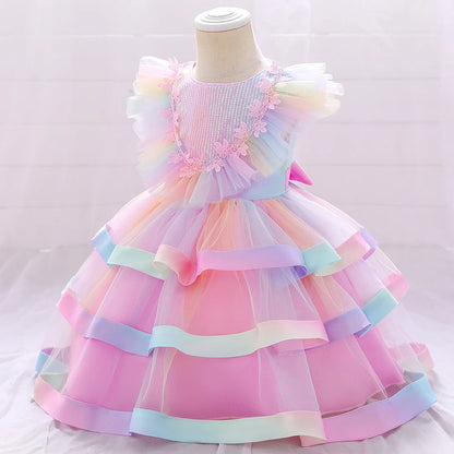 Girls Flower Dress Rainbow Mermaid Birthday Princess Party Wedding