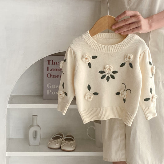Baby Handmade Flower Embroidery Pullover Sweater Top