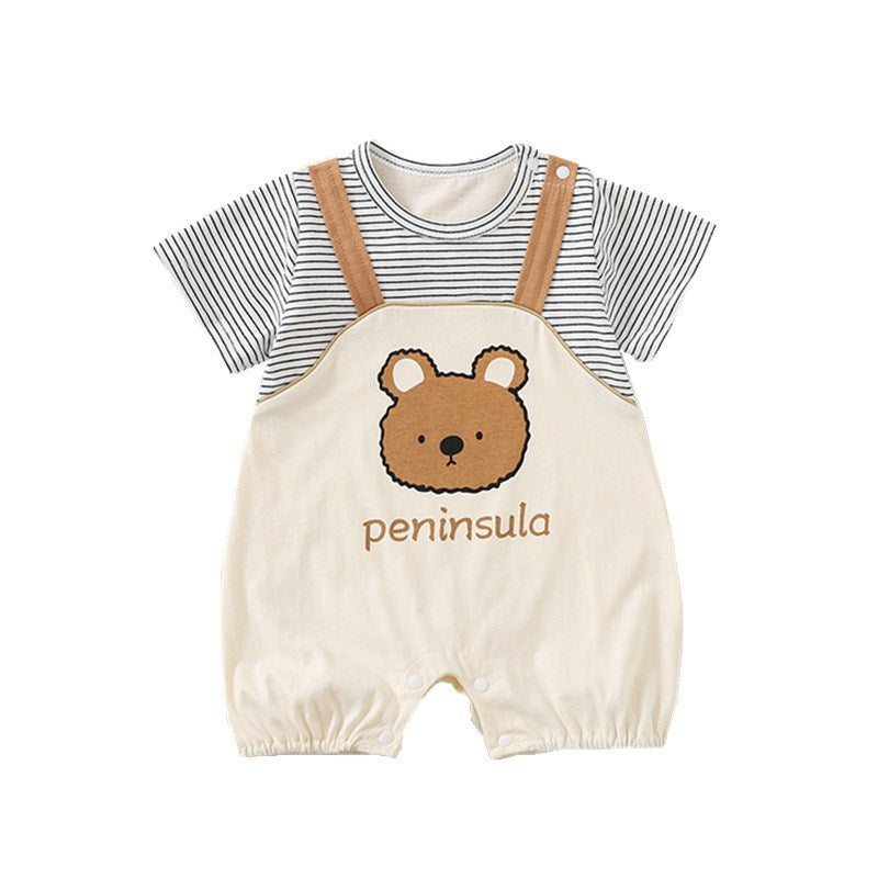 Cartoon Bear Print Baby Short Sleeve Rompers