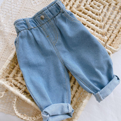 Baby Solid Color Casual High Waist Soft Jeans