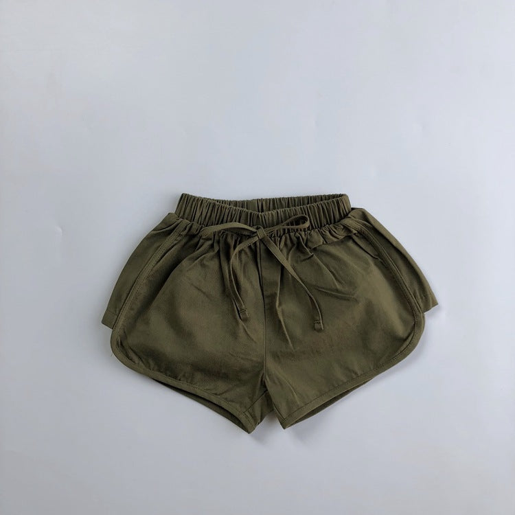 Children's Solid Color Waist Belt Casual Shorts