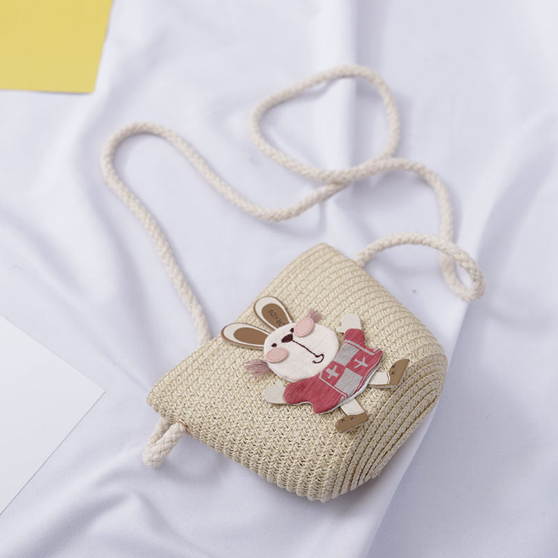 Cute Rabbit Decoration Bag Two-Piece Straw Hat