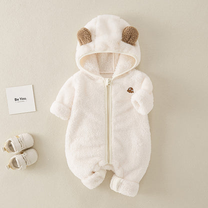 Baby Jumpsuit Double-sided Velvet Warm Hooded