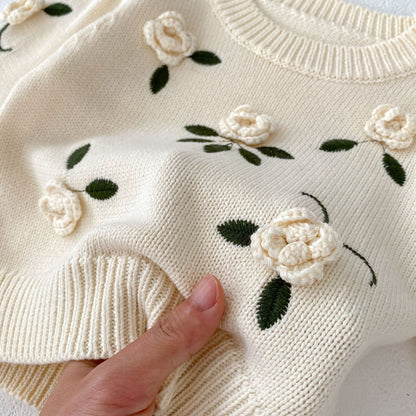 Baby Handmade Flower Embroidery Pullover Sweater Top