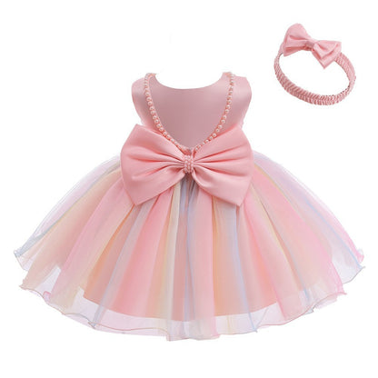 Girls Bow Sleeveless With Headdress Dress