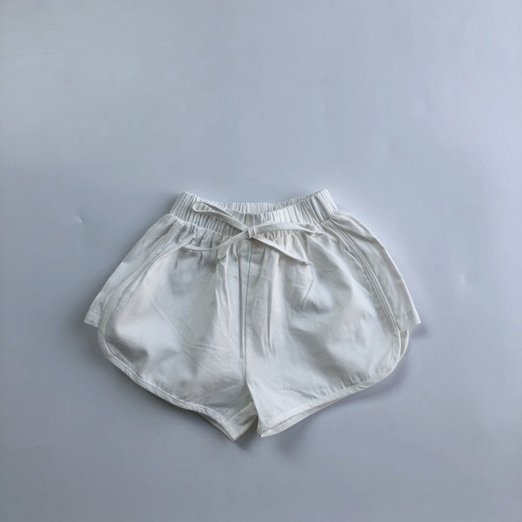 Children's Solid Color Waist Belt Casual Shorts